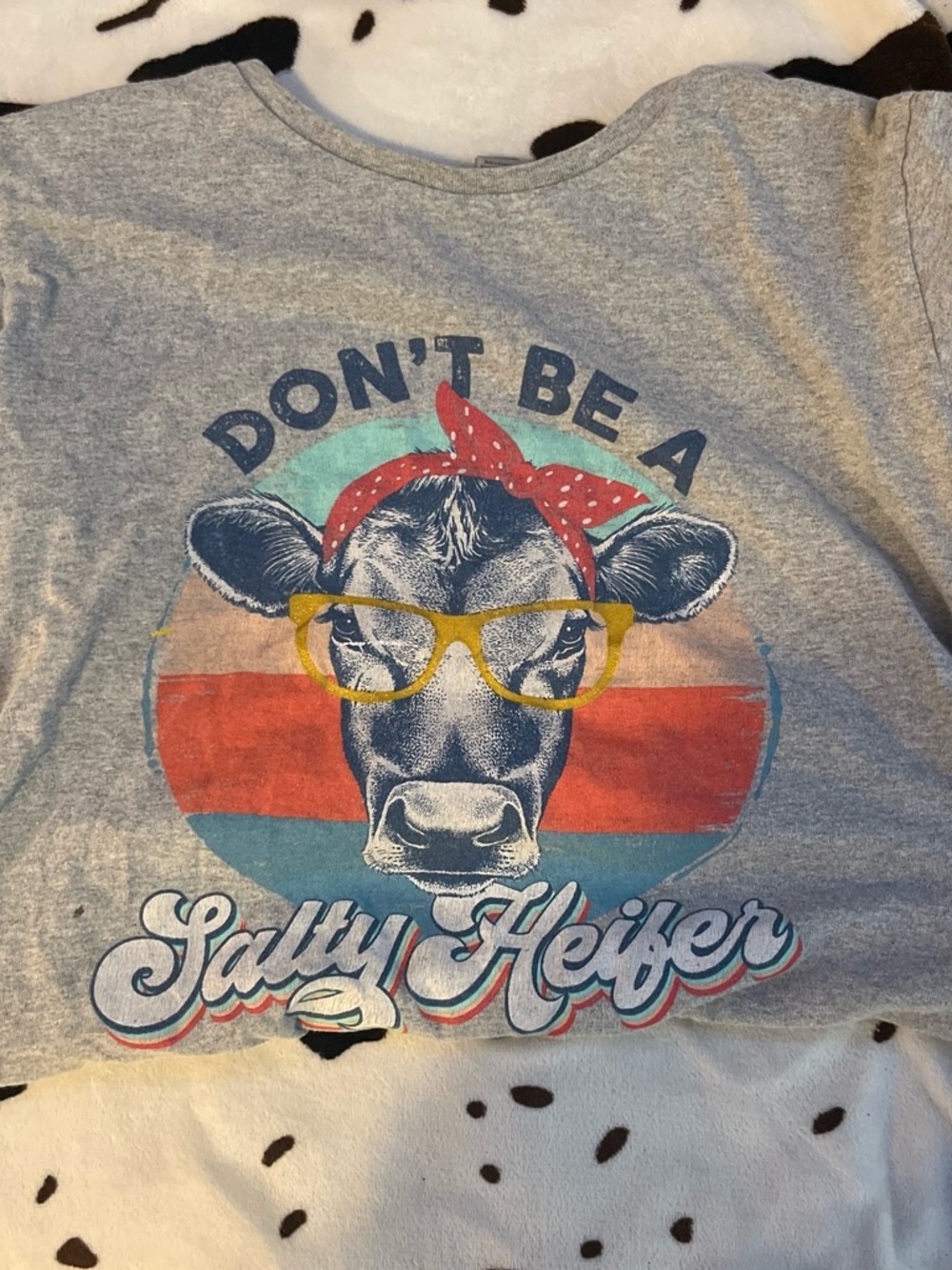 Gildan Gray Tee with Red Bandana & Yellow Glasses Cow Graphic